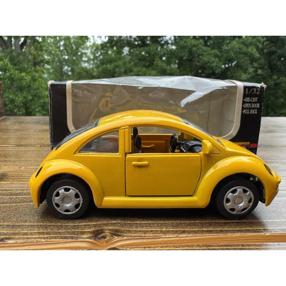 Volkswagen Beetle 1:32 Diecast Pull Back Car Yellow Boley 1998 W/ Box VTG